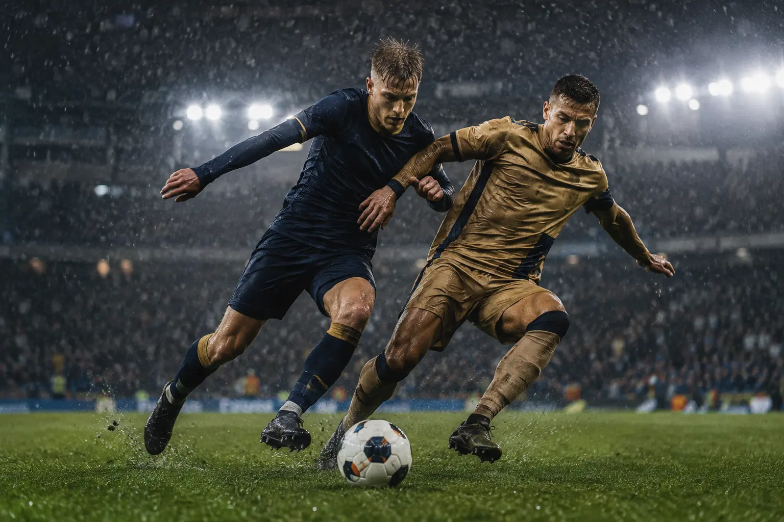 Fotbollsspelare i en intensiv närkamp